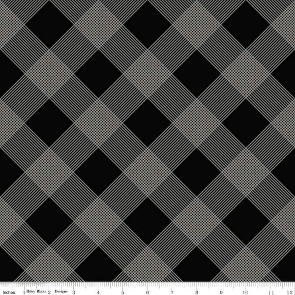 SALE Fleur Noire Line Plaid C12527 Black - Riley Blake Designs - Black Cream Diagonal Plaid - Quilting Cotton Fabric