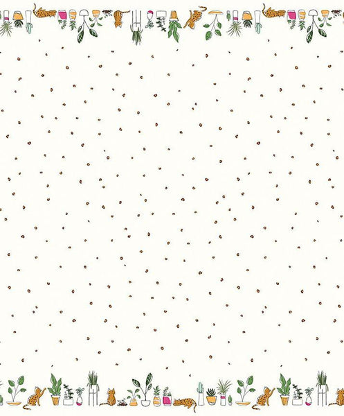 SALE Leafy Keen Border Print SC12646 White SPARKLE - Riley Blake - Leopard Spots Cats Plants Antique Gold SPARKLE - Quilting Cotton Fabric