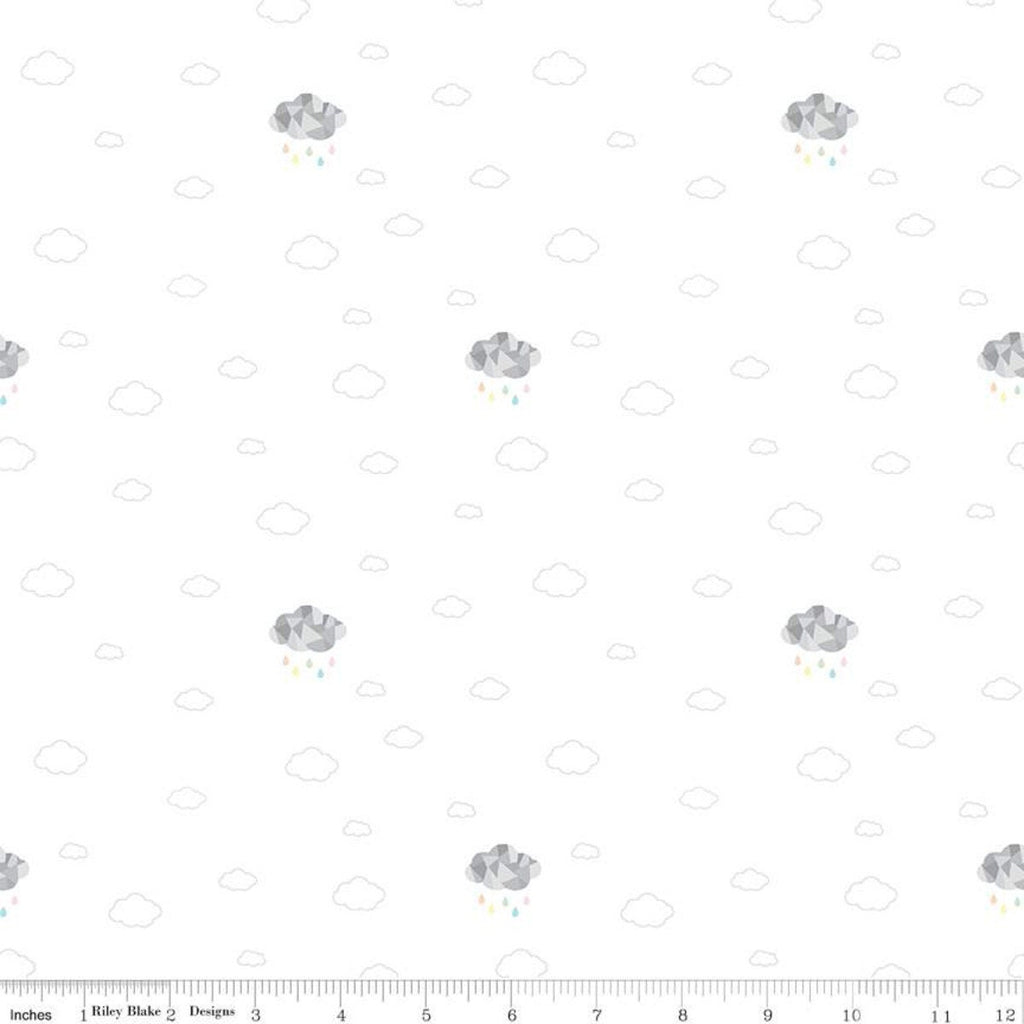 SALE Hush Hush 2 Cloud Cover C12876 - Riley Blake Designs - Low-Volume Clouds Raindrops - Quilting Cotton Fabric