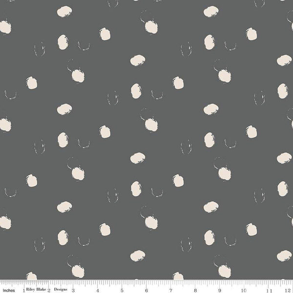 CLEARANCE Forgotten Memories Dot C12753 Charcoal - Riley Blake Designs - Puffy Outlined Dots Dotted - Quilting Cotton Fabric
