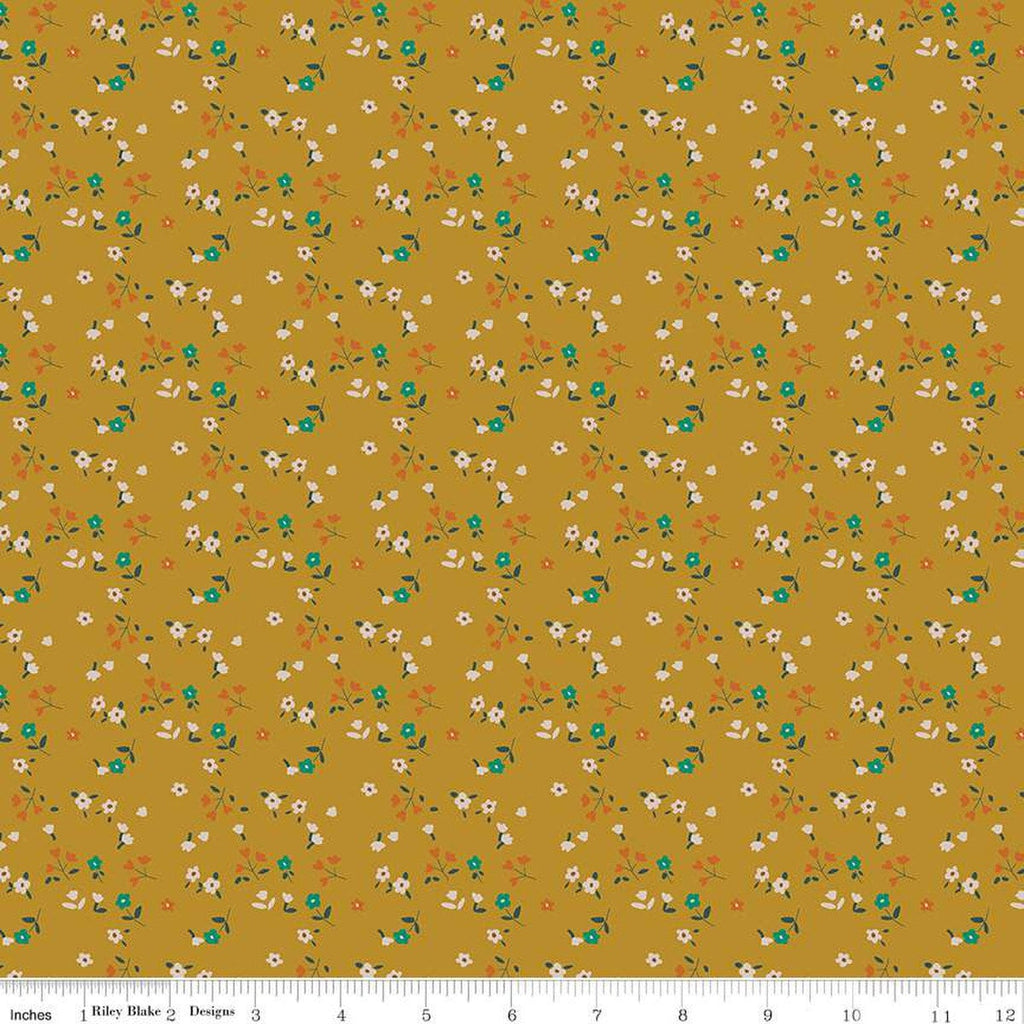 SALE Forgotten Memories Ditsy C12756 Gold - Riley Blake Designs - Floral Flowers - Quilting Cotton Fabric