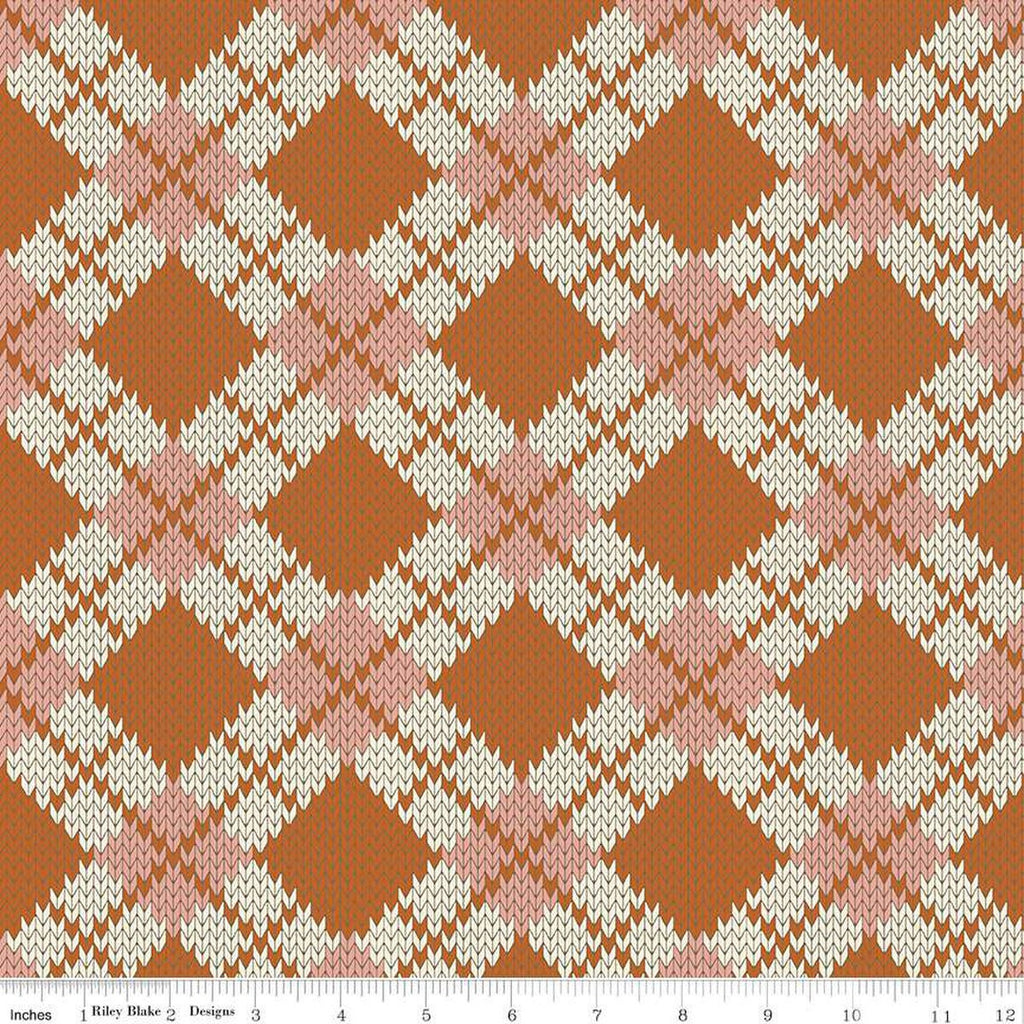 SALE Forest Friends Argyle C12692 Auburn - Riley Blake Designs - Geometric PRINTED Knitted Sweater Pattern - Quilting Cotton Fabric