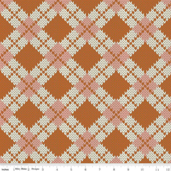 SALE Forest Friends Argyle C12692 Auburn - Riley Blake Designs - Geometric PRINTED Knitted Sweater Pattern - Quilting Cotton Fabric