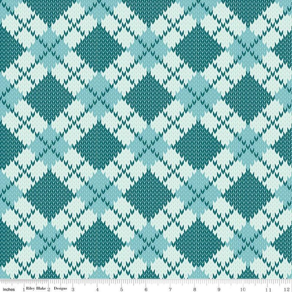 SALE Forest Friends Argyle C12692 Glacier - Riley Blake Designs - Geometric PRINTED Knitted Sweater Pattern - Quilting Cotton Fabric
