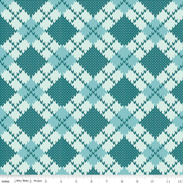 SALE Forest Friends Argyle C12692 Glacier - Riley Blake Designs - Geometric PRINTED Knitted Sweater Pattern - Quilting Cotton Fabric
