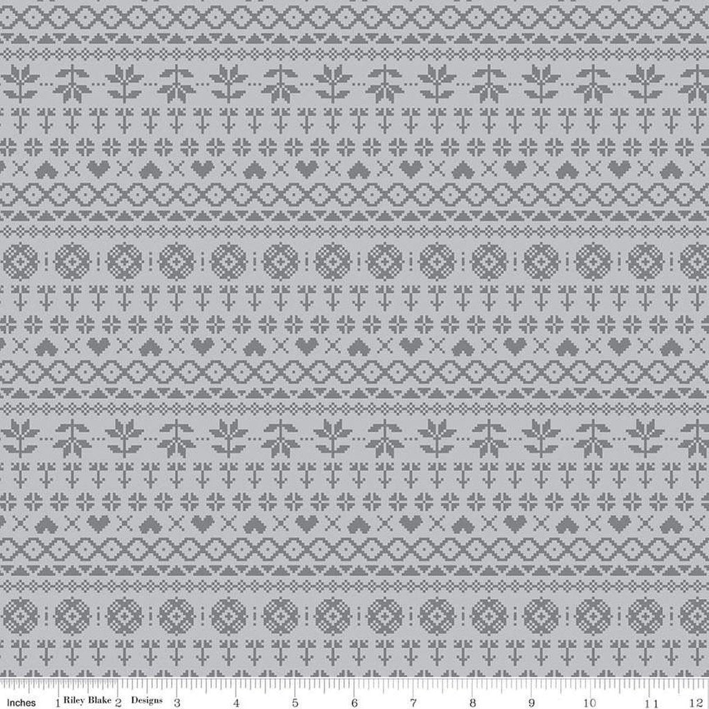 CLEARANCE Fable PRINTED Knit C12715 Gray - Riley Blake Designs - Geometric Cross Stitch Knit Design - Quilting Cotton Fabric