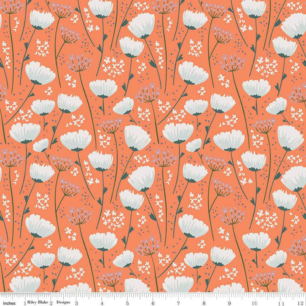 SALE With a Flourish Floral C1273 Salmon - Riley Blake Designs - Flowers Blossoms - Quilting Cotton Fabric