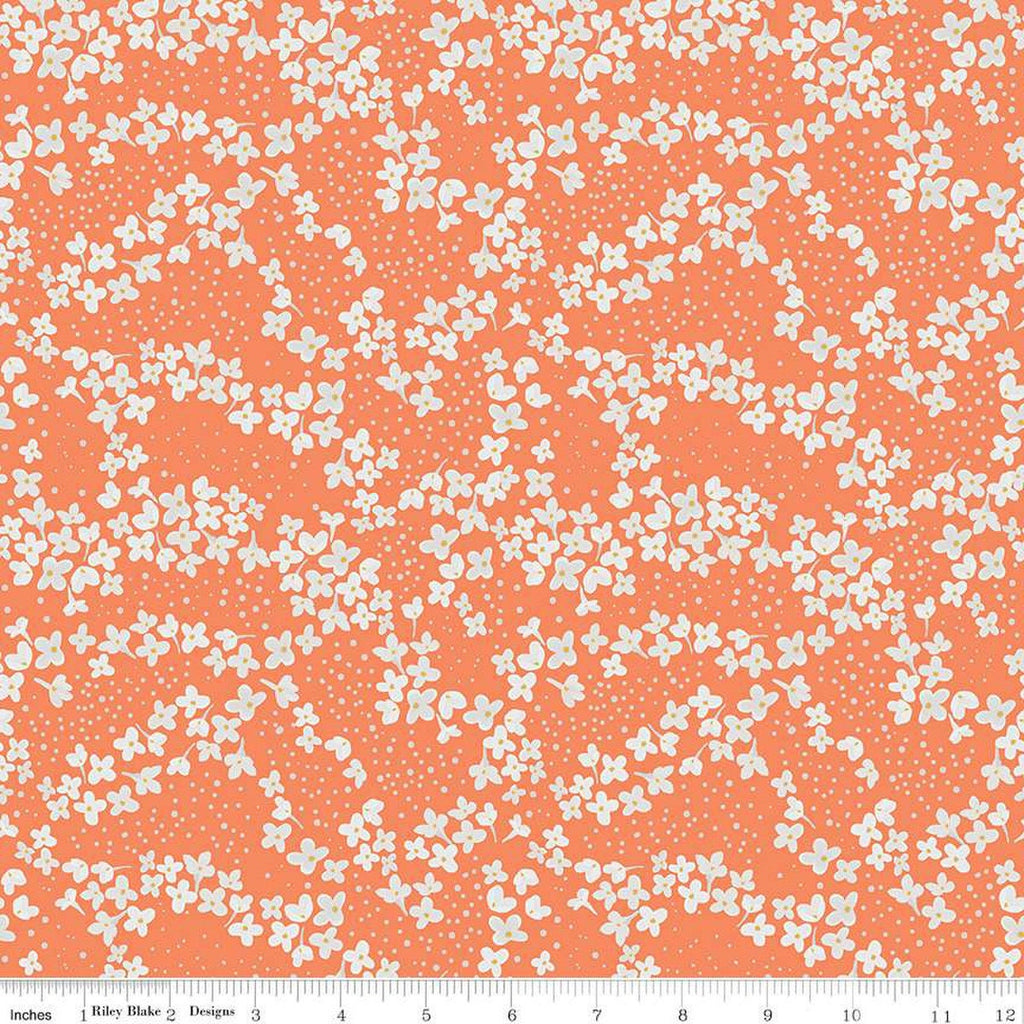 SALE With a Flourish Blossoms C12732 Salmon - Riley Blake Designs - Floral Flowers Dots - Quilting Cotton Fabric