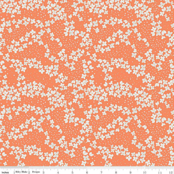 SALE With a Flourish Blossoms C12732 Salmon - Riley Blake Designs - Floral Flowers Dots - Quilting Cotton Fabric