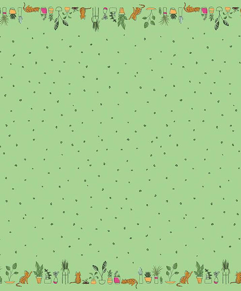 SALE Leafy Keen Border Print SC12646 Green SPARKLE - Riley Blake - Leopard Spots Cats Plants Antique Gold SPARKLE - Quilting Cotton Fabric