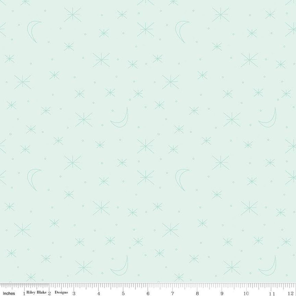 SALE Forest Friends Sky Gazing C12694 Mist - Riley Blake Designs - Asterisk Stars Moons Small Circles - Quilting Cotton Fabric