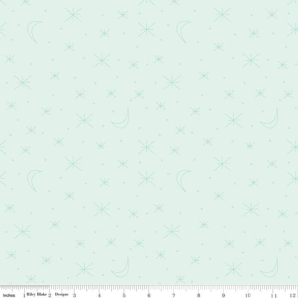 SALE Forest Friends Sky Gazing C12694 Mist - Riley Blake Designs - Asterisk Stars Moons Small Circles - Quilting Cotton Fabric