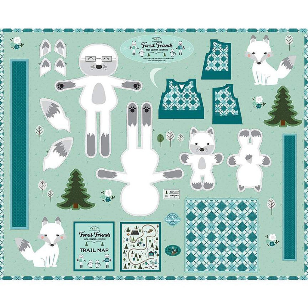 SALE Forest Friends Doll Panel Todd Arctic Fox PD12698 by Riley Blake Designs - DIGITALLY PRINTED Foxes Clothing - Quilting Cotton Fabric
