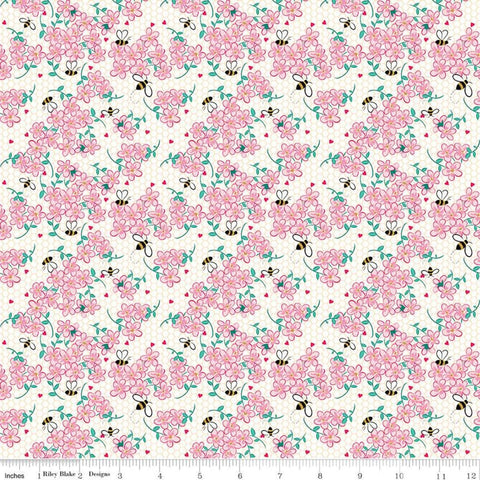 31" end of bolt - Mint for You Floral SC12761 White SPARKLE - Riley Blake - Valentine's Hearts Flowers Gold SPARKLE - Quilting Cotton Fabric
