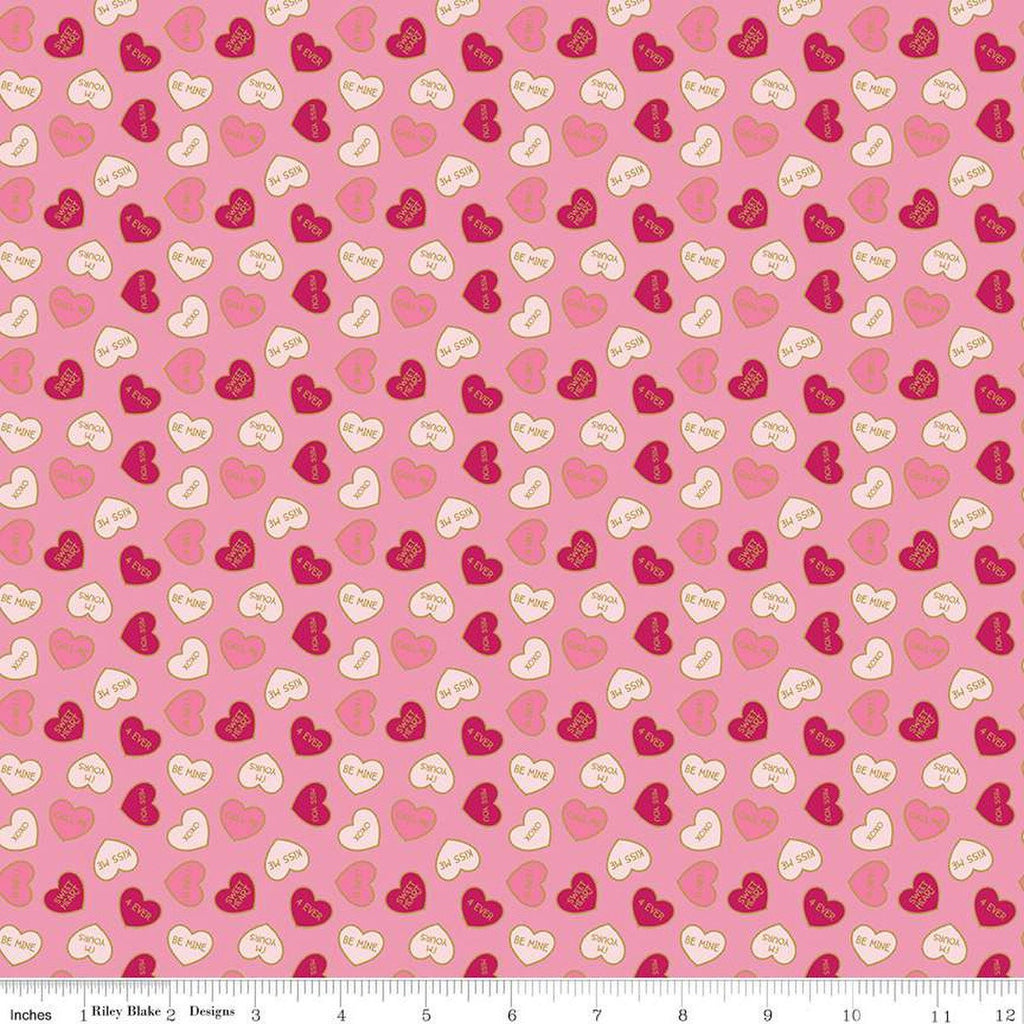 12" End of Bolt - SALE Mint for You Conversation Hearts SC12762 Pink SPARKLE - Riley Blake - Valentine's Antique - Quilting Cotton Fabric