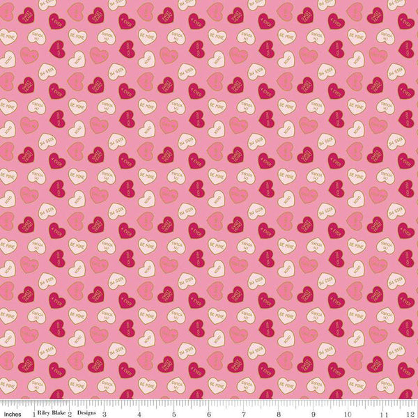 12" End of Bolt - SALE Mint for You Conversation Hearts SC12762 Pink SPARKLE - Riley Blake - Valentine's Antique - Quilting Cotton Fabric