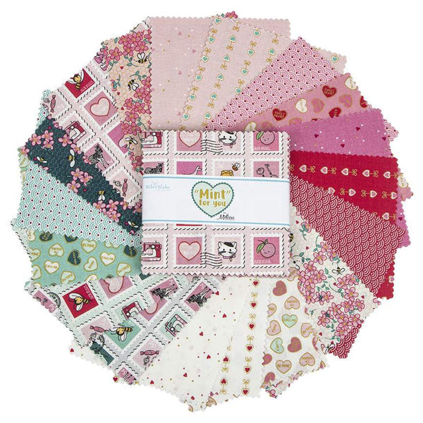 SALE Mint for You Charm Pack 5" Stacker Bundle - Riley Blake Designs - 42 piece Precut Pre cut - Valentine's - Quilting Cotton Fabric