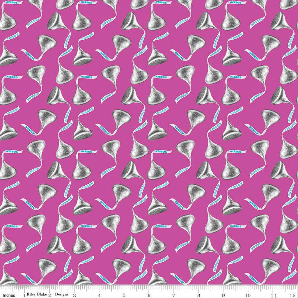 SALE Celebrate with Hershey Valentine's Day Kisses Toss C12803 Fuchsia - Riley Blake Designs - Hershey's Chocolate - Quilting Cotton Fabric