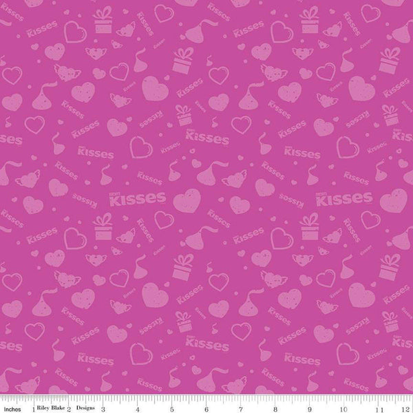 SALE Celebrate with Hershey Valentine's Day Tonal C12804 Fuchsia - Riley Blake Designs - Hershey's Kisses Hearts - Quilting Cotton Fabric