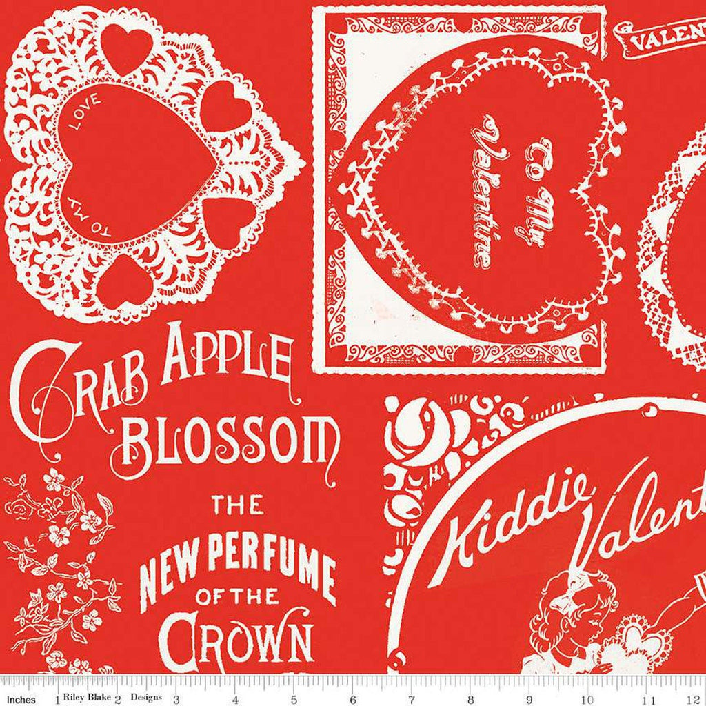 CLEARANCE Be Mine Valentine Frames C12784 Red by Riley Blake Designs - Valentine's Day Vintage Valentines Red White - Quilting Cotton Fabric