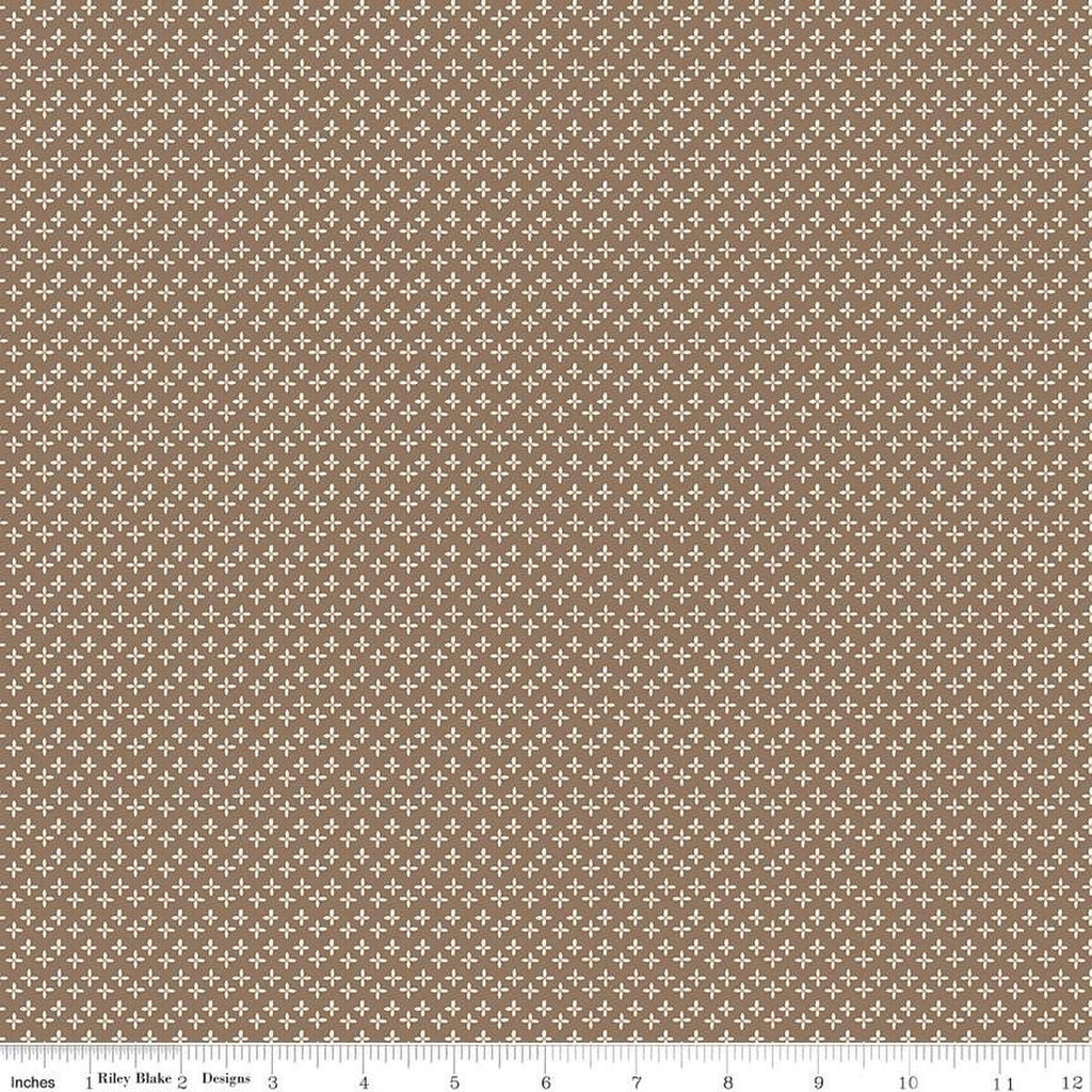 SALE Calico Daisy C12852 Chestnut - Riley Blake Designs - Lori Holt - Floral Plus-Shaped Flowers - Quilting Cotton Fabric