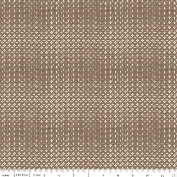 SALE Calico Daisy C12852 Chestnut - Riley Blake Designs - Lori Holt - Floral Plus-Shaped Flowers - Quilting Cotton Fabric