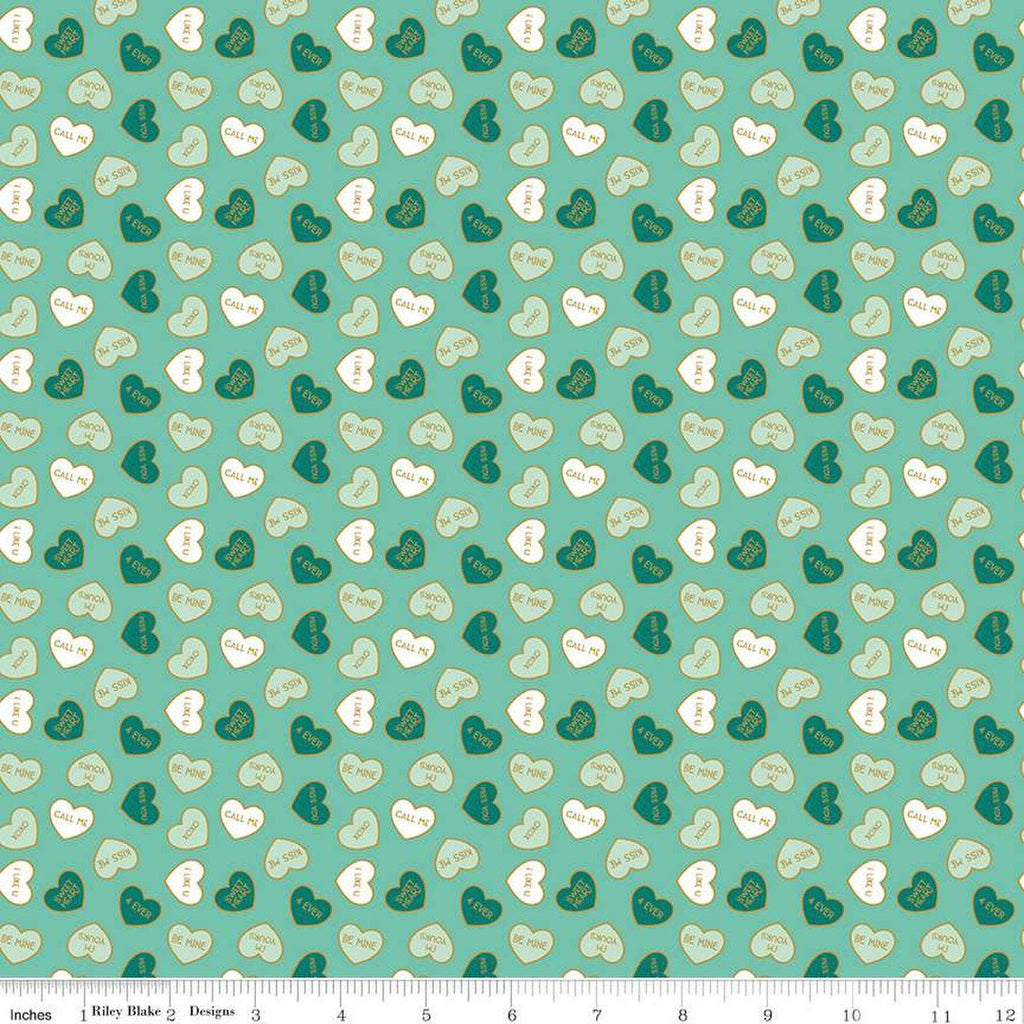SALE Mint for You Conversation Hearts SC12762 Sea Glass SPARKLE - Riley Blake - Valentine's Antique Gold SPARKLE - Quilting Cotton Fabric