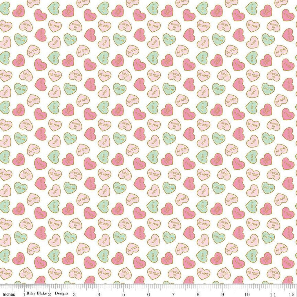 SALE Mint for You Conversation Hearts SC12762 White SPARKLE - Riley Blake - Valentine's Antique Gold SPARKLE - Quilting Cotton Fabric