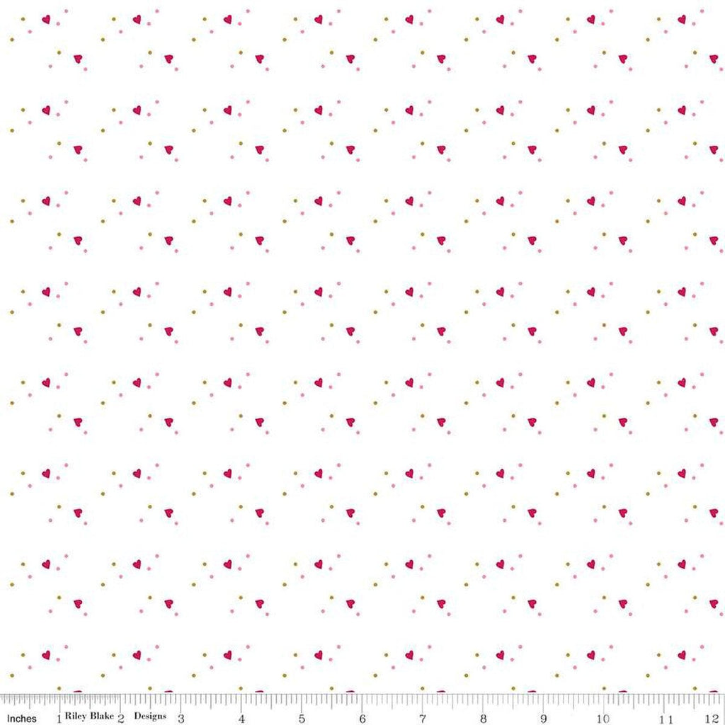 SALE Mint for You Sprinkle Hearts SC12764 White SPARKLE - Riley Blake Designs - Valentine's Antique Gold SPARKLE - Quilting Cotton Fabric