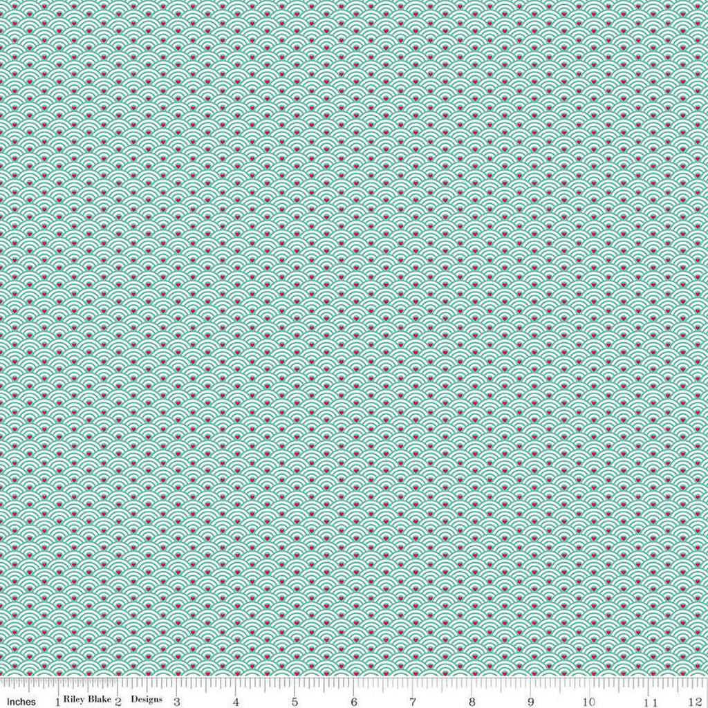 18" End of Bolt - SALE Mint for You Scallops C12765 Sea Glass - Riley Blake - Valentine's Day Fan Pattern Hearts - Quilting Cotton Fabric