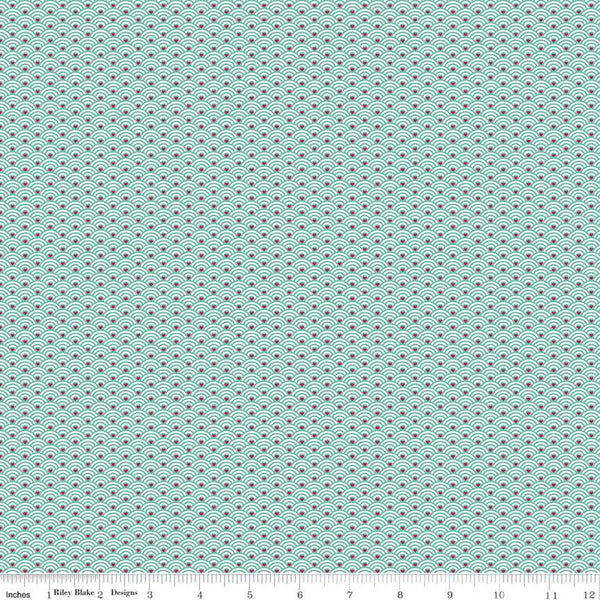 18" End of Bolt - SALE Mint for You Scallops C12765 Sea Glass - Riley Blake - Valentine's Day Fan Pattern Hearts - Quilting Cotton Fabric