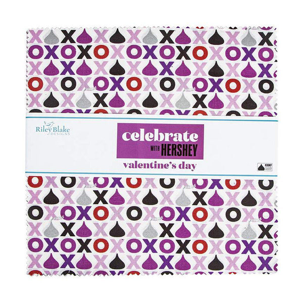SALE Celebrate with Hershey Valentine's Day Layer Cake 10" Stacker Bundle - Riley Blake - 42 piece Precut Pre cut - Quilting Cotton Fabric