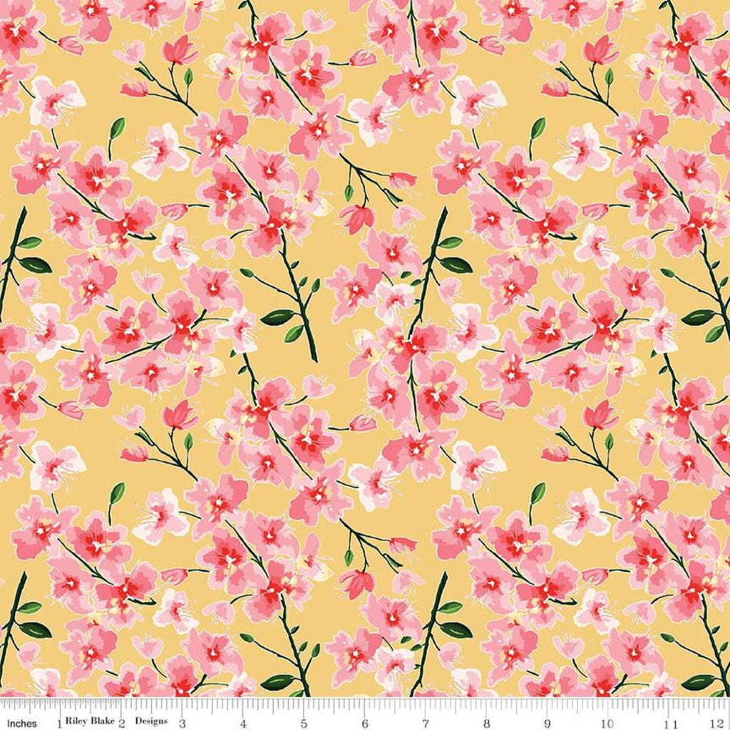 20" End of Bolt - SALE Mon Cheri Branches C12651 Yellow - Riley Blake Designs - Floral Flowers Leaves - Quilting Cotton Fabric