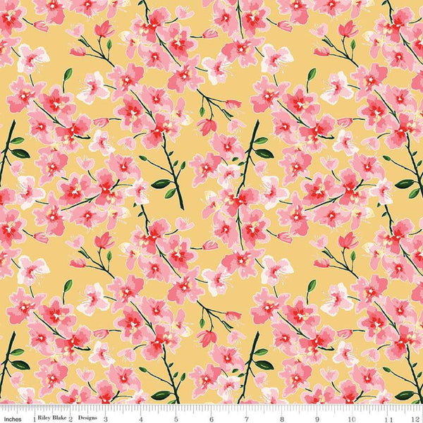 20" End of Bolt - SALE Mon Cheri Branches C12651 Yellow - Riley Blake Designs - Floral Flowers Leaves - Quilting Cotton Fabric