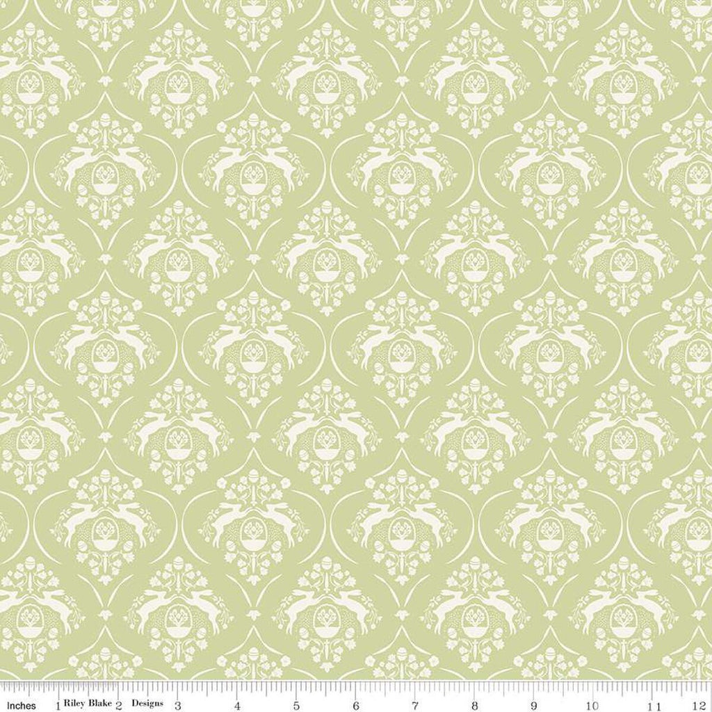 SALE Springtime Damask C12811 Fern by Riley Blake Designs - Flowers Rabbits Eggs Baskets Easter - Quilting Cotton Fabric