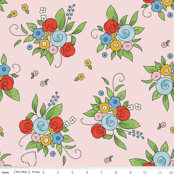 CLEARANCE Be Mine Valentine Bouquet C12781 Blush by Riley Blake Designs - Valentine's Day Floral Flowers - Quilting Cotton Fabric