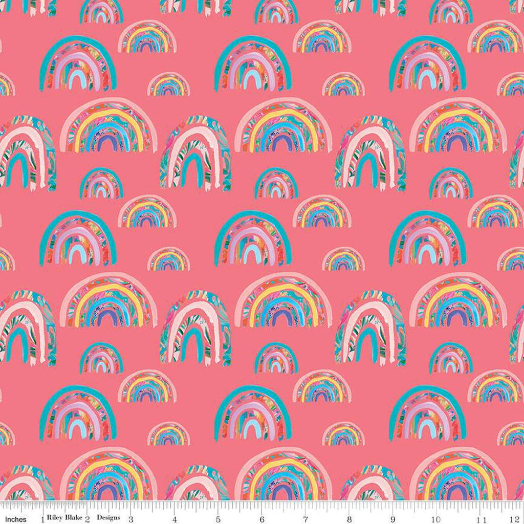 SALE Kindness, Always Rainbows CD13022 Coral - Riley Blake Designs - DIGITALLY PRINTED Rainbow - Quilting Cotton