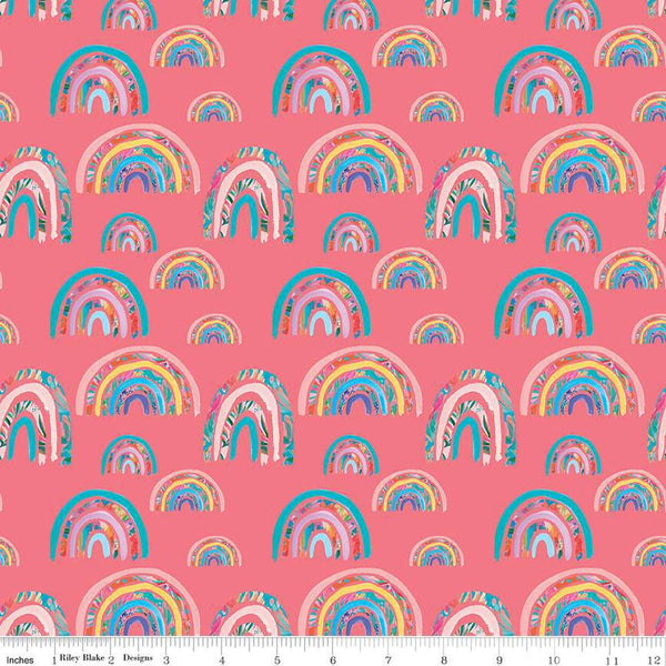 SALE Kindness, Always Rainbows CD13022 Coral - Riley Blake Designs - DIGITALLY PRINTED Rainbow - Quilting Cotton