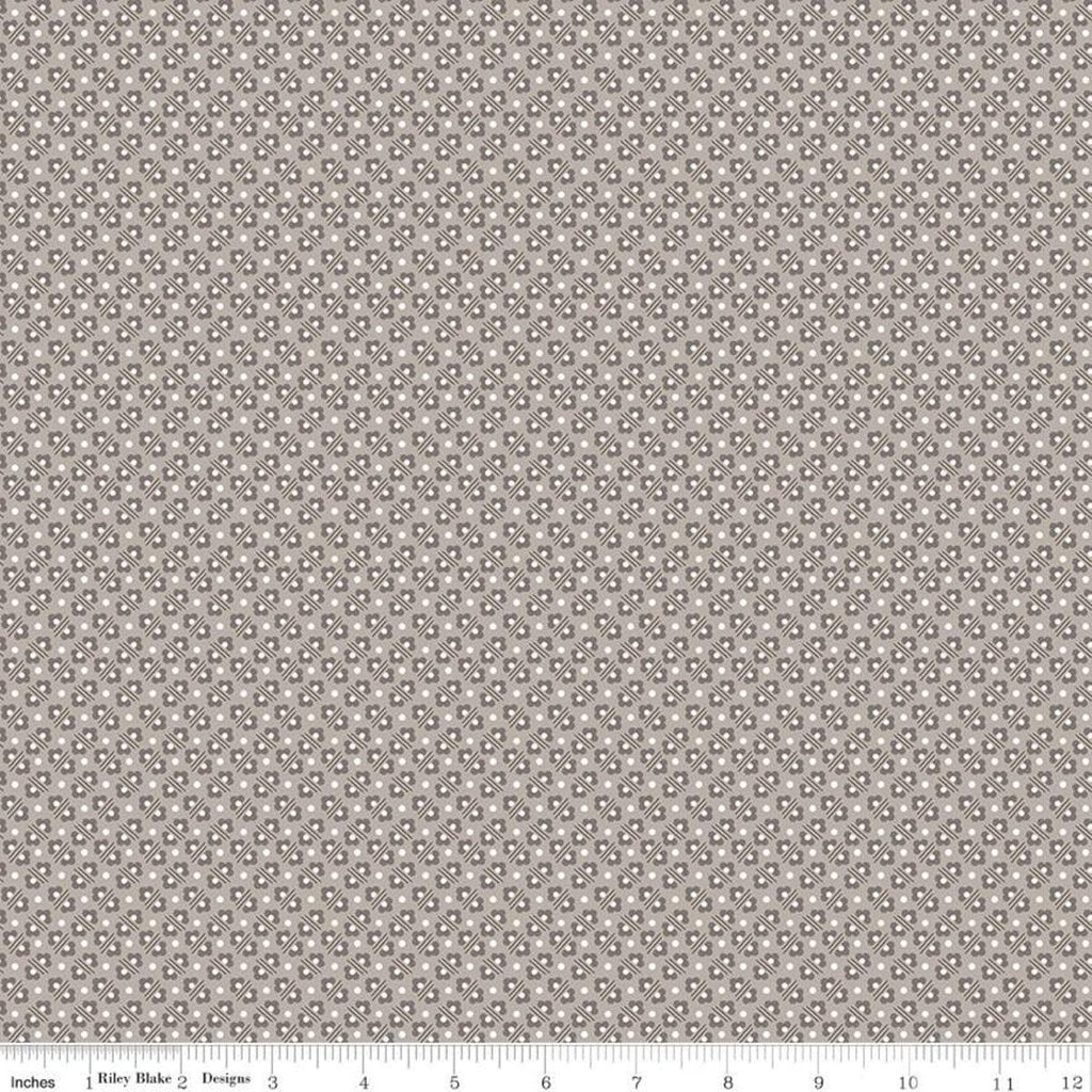 SALE Calico Flowerbed C12853 Pewter - Riley Blake Designs - Lori Holt - Floral Flowers Geometric - Quilting Cotton Fabric