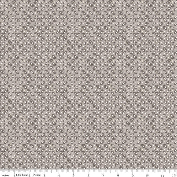 SALE Calico Flowerbed C12853 Pewter - Riley Blake Designs - Lori Holt - Floral Flowers Geometric - Quilting Cotton Fabric