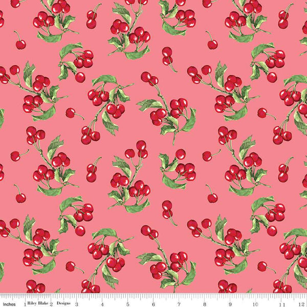SALE Mon Cheri Cherries C12654 Raspberry - Riley Blake Designs - Cherry Branches - Quilting Cotton Fabric