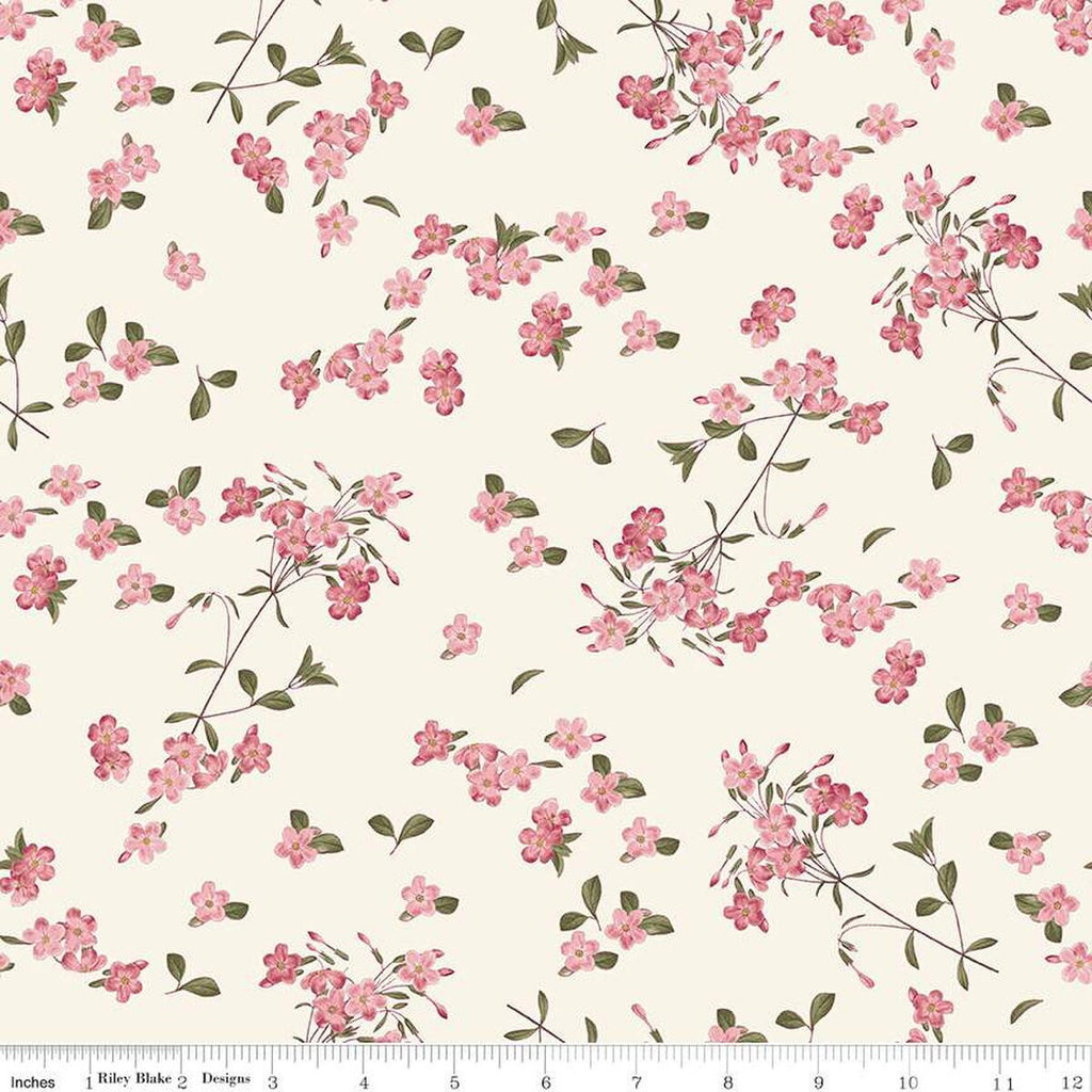 SALE Springtime Blossoms C12813 Pink by Riley Blake Designs - Flowers Leaves Floral Pink Cream Easter - Quilting Cotton Fabric