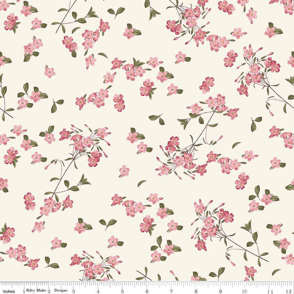 SALE Springtime Blossoms C12813 Pink by Riley Blake Designs - Flowers Leaves Floral Pink Cream Easter - Quilting Cotton Fabric