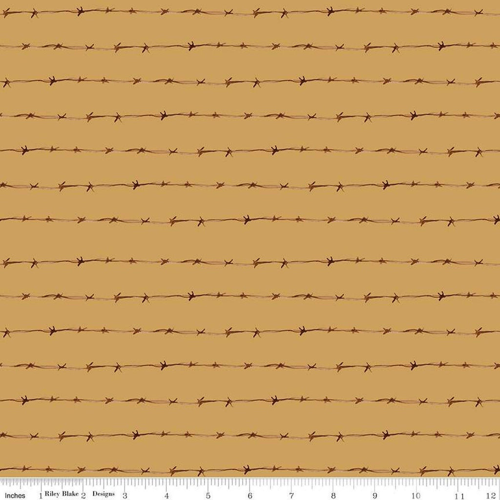 SALE Ride the Range Fence C12743 Gold - Riley Blake Designs - Barbed Wire - Quilting Cotton Fabric