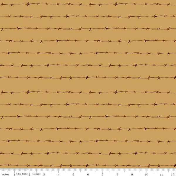 SALE Ride the Range Fence C12743 Gold - Riley Blake Designs - Barbed Wire - Quilting Cotton Fabric