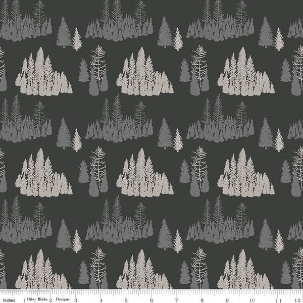 SALE Big Game Trees C12971 Charcoal - Riley Blake Designs - Pines Pine Tree - Quilting Cotton Fabric