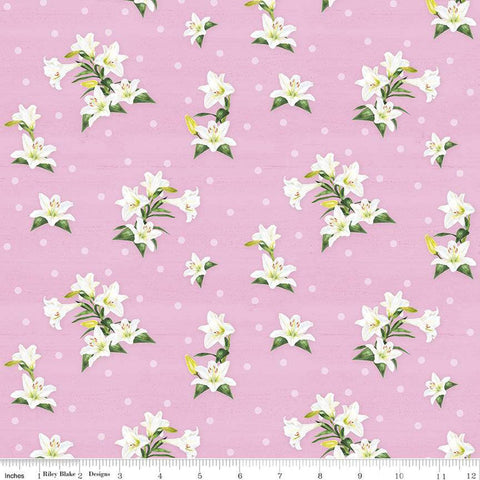 CLEARANCE Monthly Placemats April Lily Toss C12407 Pink by Riley Blake Designs - Easter Floral Flowers - Quilting Cotton Fabric