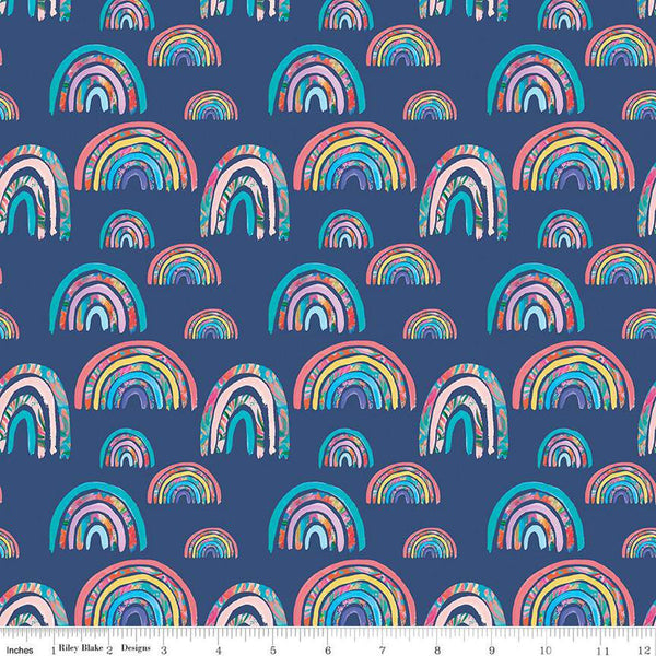 SALE Kindness, Always Rainbows CD13022 Navy - Riley Blake Designs - DIGITALLY PRINTED Rainbow - Quilting Cotton