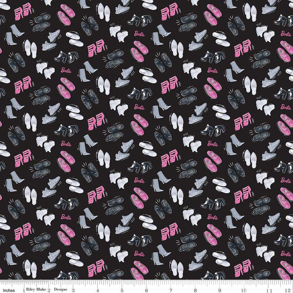 Barbie Girl Shoes C12991 Black - Official Licensed Product - Doll Text Logo Shoe  - Quilting Cotton Fabric
