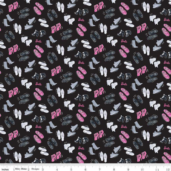 Barbie Girl Shoes C12991 Black - Official Licensed Product - Doll Text Logo Shoe  - Quilting Cotton Fabric